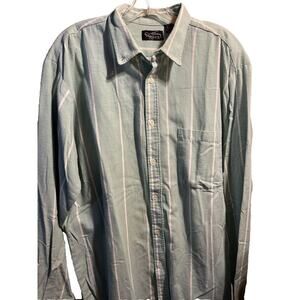 Kenny Rogers Vintage Mens XLT Green Striped Long Sleeve Button Down Cotton Shirt